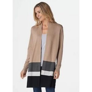 Belle Kim Gravel Women XL Cardigan Sweater Block Color Taupe Black Grey